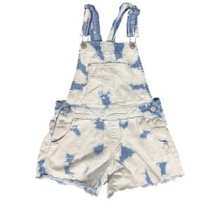 Jordache Kids Bleach Tie Dye Blue Overall Shorts Ripped Fray Hipster Y2K Western